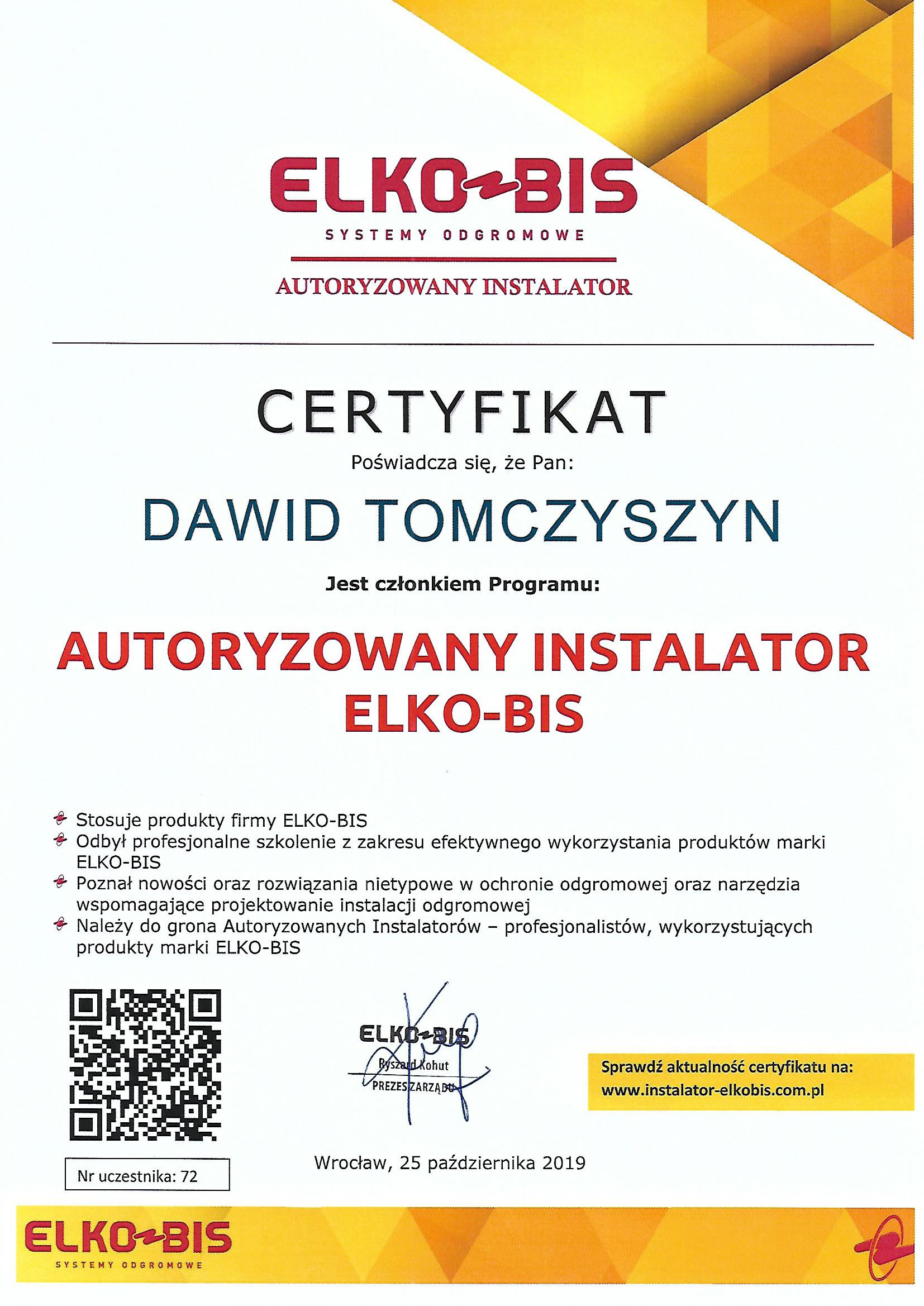 Certyfikat szkoleniowy 2